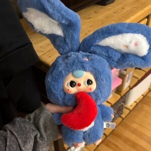 Blue Bunny Plush Toy with Red Heart